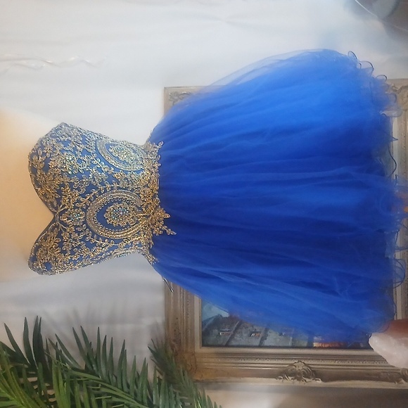 Strapless Blue and Silver Embellished Dress Sz Xs - Picture 6 of 12